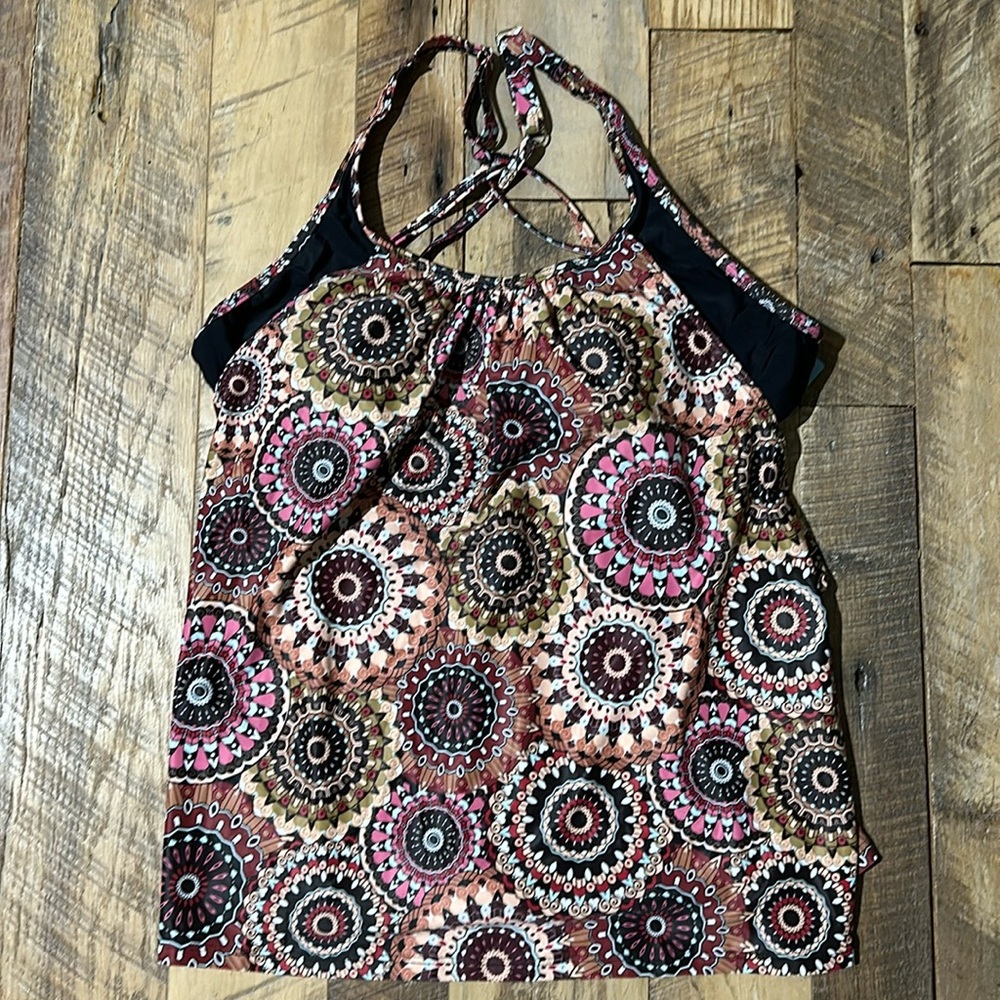 NWT Yonique Colorful Mandala Side Cutout Tankini Top XL